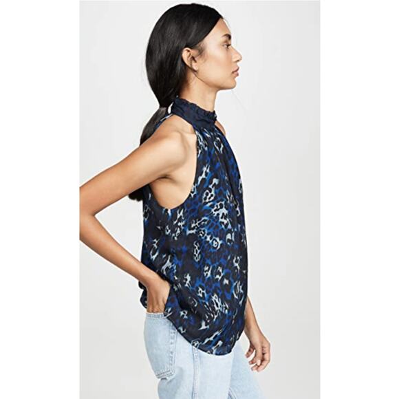 RAMY BROOK Allymay Sleeveless Silk Top Leopard Animal Print Navy Blue Women's L - Picture 7 of 15